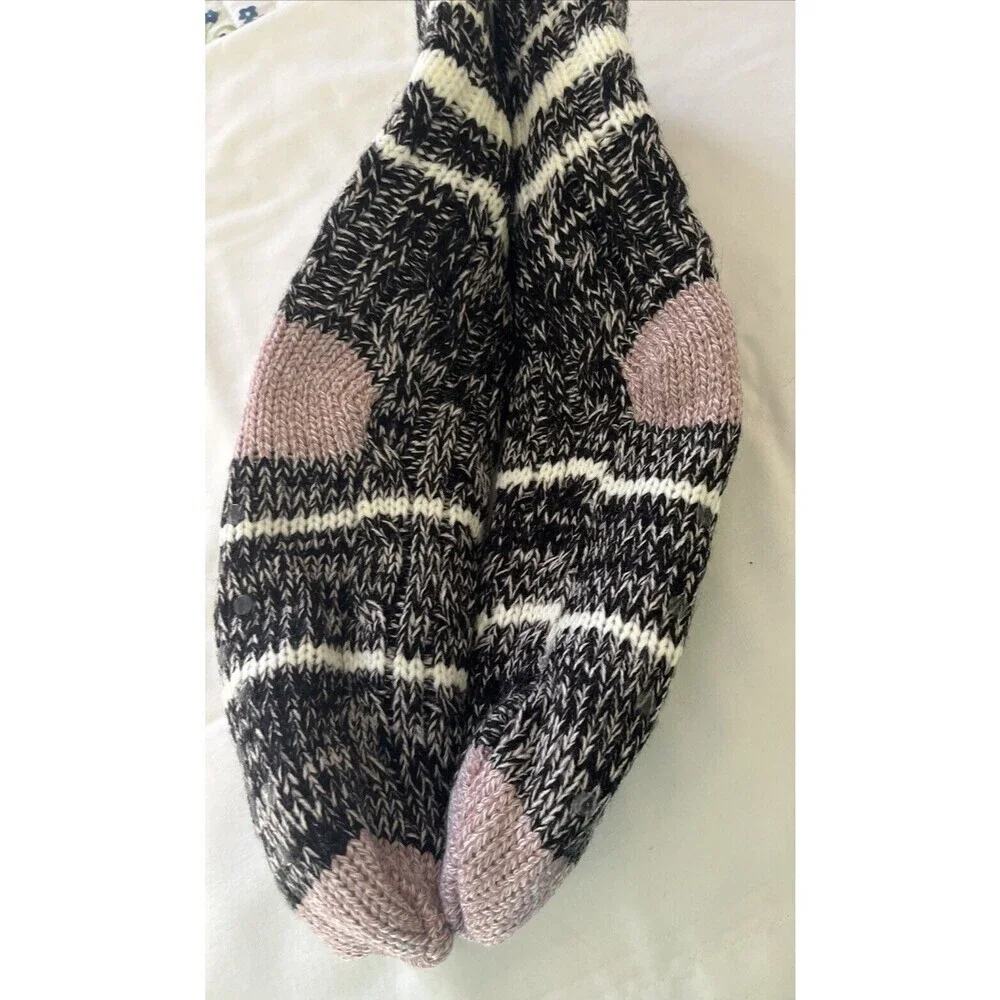 G.H. Bass & Co Women's Cozy Slipper Sock Faux Fur Lined Black Multi One Size NWT